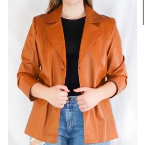 Vintage 90s Faux Leather Camel Blazer Jacket